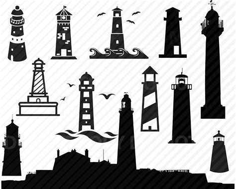 Lighthouse Silhouette Nautical Svg Cut File Vector Clipart Lighthouse ...