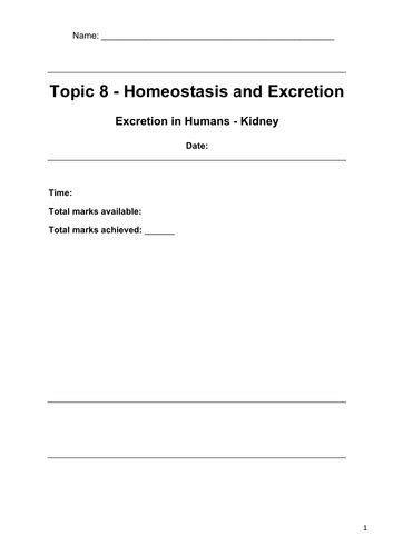 Topic 8 - Excretion and Homeostasis in Humans | Teaching Resources