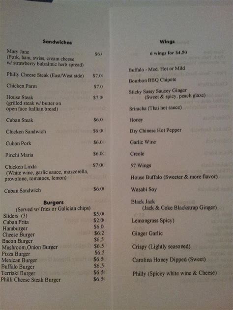 Menu at Bada Bing pub & bar, Fayetteville