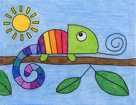 Easy How to Draw a Chameleon Tutorial Video and Chameleon Coloring Page ...