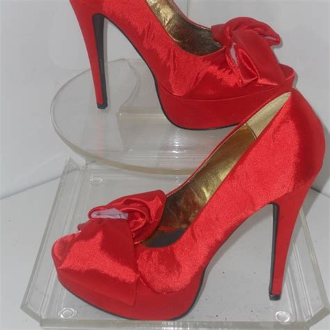 Liliana | Shoes | Liliana Tm Red Satin Fabric Bow Tie Pumps Size 9 M ...