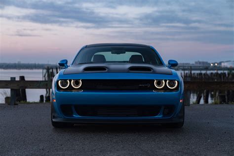 Download Dodge Challenger Blue Srt Hellcat Wallpaper | Wallpapers.com