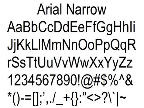 Font Alphabet Styles: Arial Narrow