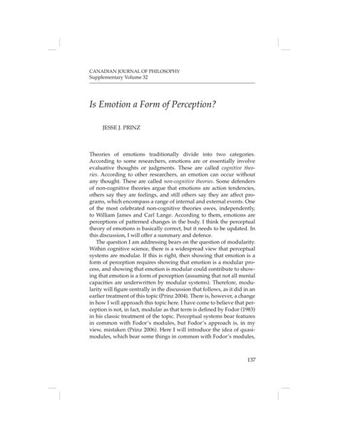 (PDF) Is Emotion a Form of Perception?