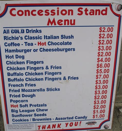 Printable Concession Stand Menu Template Word