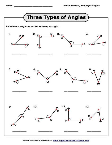 Acute Obtuse and Right Angles on Naming Angles Worksheet | Types of ...