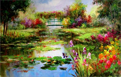 Claude Monet Garden at Giverny Repro 5, Hand Painted Oil Painting ...