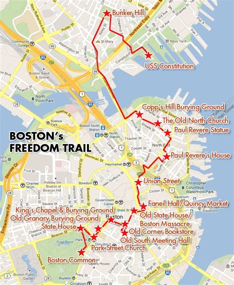 a map showing the location of boston's freedom trail and where it is ...