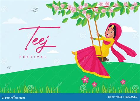 Happy Haryali Teej Festival Banner Design Cartoon Vector ...