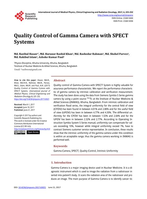 (PDF) Quality Control of Gamma Camera with SPECT Systems