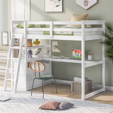 Buy Harper & Bright Designs Wooden Twin Loft Bed with Desk and Storage ...