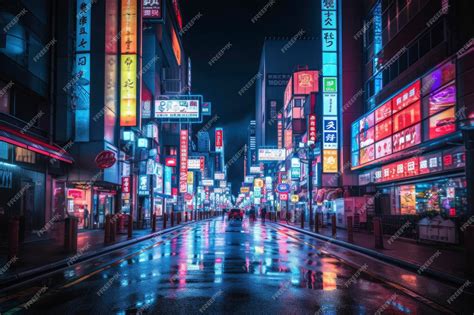 Premium AI Image | A night of the neon street at the downtown in Tokyo ...