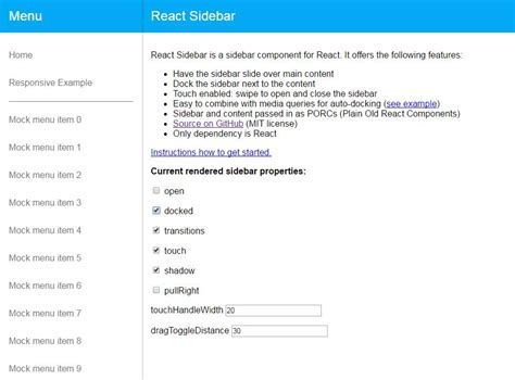 A sidebar component for React