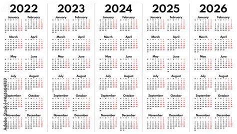 2022 2023 2024 2025 2026 full years english language calendar grids ...