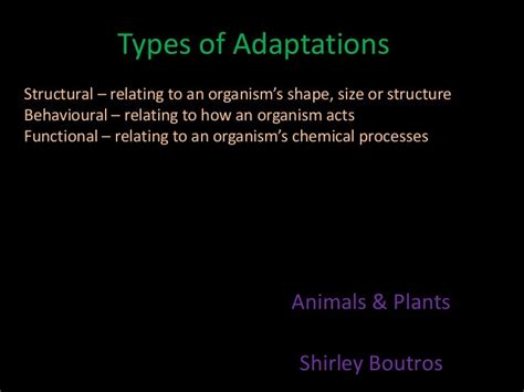 Types of adaptations - animals & plants