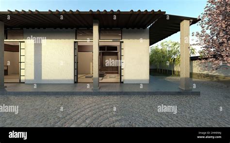 3D illustration samurai house exterior and interior Stock Photo - Alamy