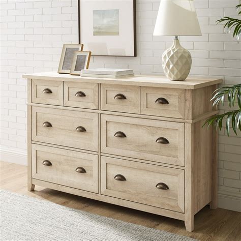 Manor Park Farmhouse 6 Drawer Dresser, White Oak - Walmart.com ...