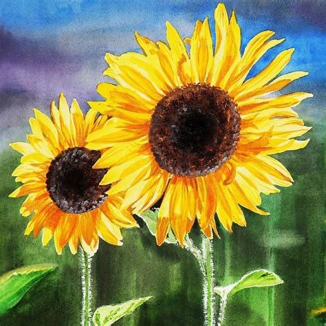 Two Sunflowers Painting by Irina Sztukowski - Fine Art America