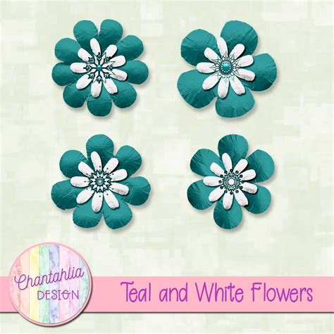 Free Flowers Design Elements in White and Teal