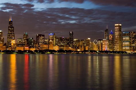 Chicago Skyline At Night Free Stock Photo - Public Domain Pictures