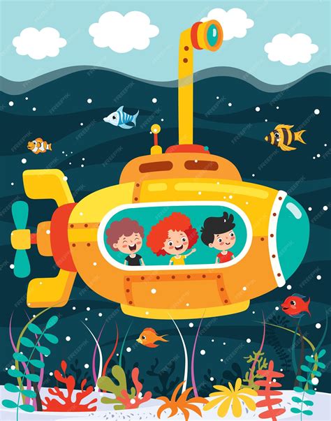 Premium Vector | Cartoon Submarine Under The Sea