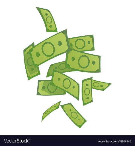 Cartoon money green banknote flying and rolls Vector Image