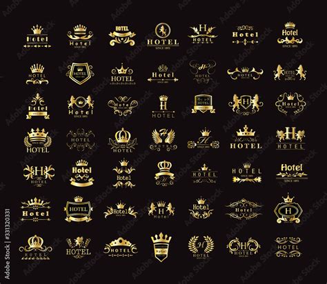 Golden Hotel Luxury Logo Set - Isolated On Black Background, Vector ...