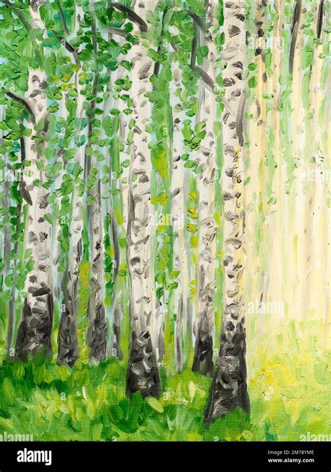 Birch Tree Grove, oil painting Stock Photo - Alamy