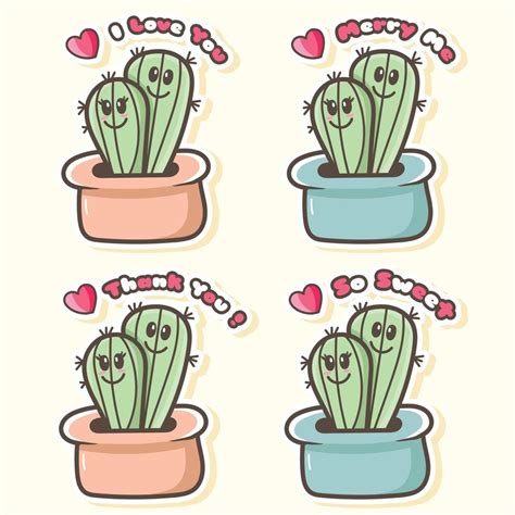 cute cactus themed valentine and romantic sticker 4883161 Vector Art at ...