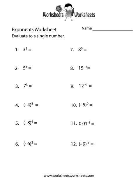 Exponent Properties Worksheets