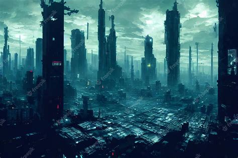 Premium Photo | Apocalyptic futuristic city concept art background ...