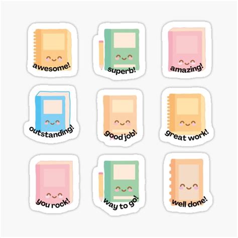 "Teacher Sticker Pack - Cute Kawaii Books Student Motivational Reward ...