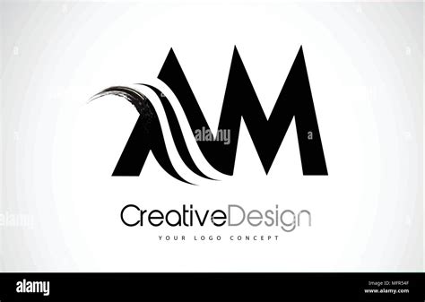 AM A M Creative Modern Black Letters Logo Design with Brush Swoosh ...