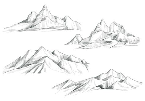 Hand Drawing Mountain Landscape Set Sketch Design 1335153 Vector Art at ...