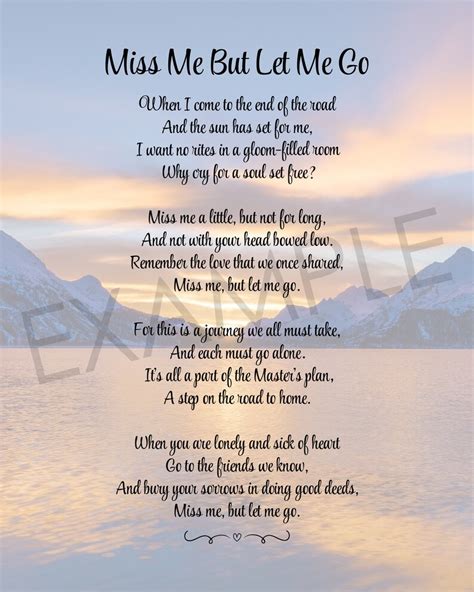 Miss Me but Let Me Go Funeral Poem Lost Loved One Poem in - Etsy