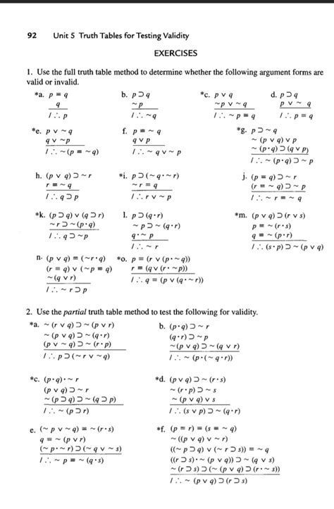 92 Unit 5 Truth Tables for Testing Validity EXERCISES | Chegg.com