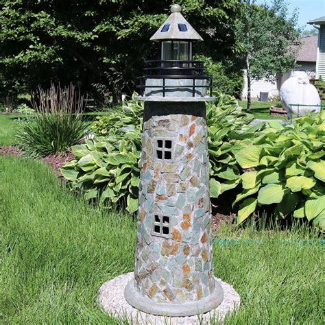 Sunnydaze Decor Cobblestone Solar LED Lighthouse - GSI-738 | Garden ...