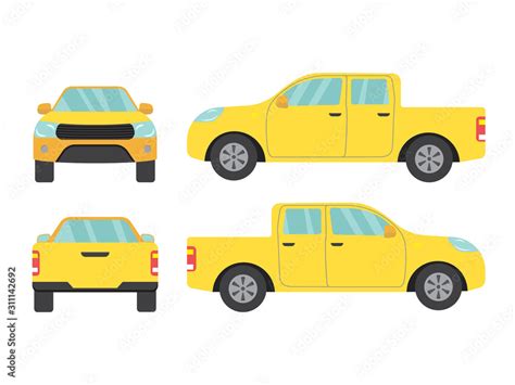 Set of yellow pickup truck car view on white background,illustration ...