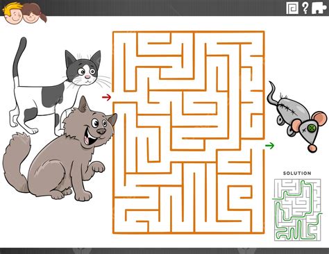 Maze Educational Game With Cartoon Cats Activity Preschool Design ...