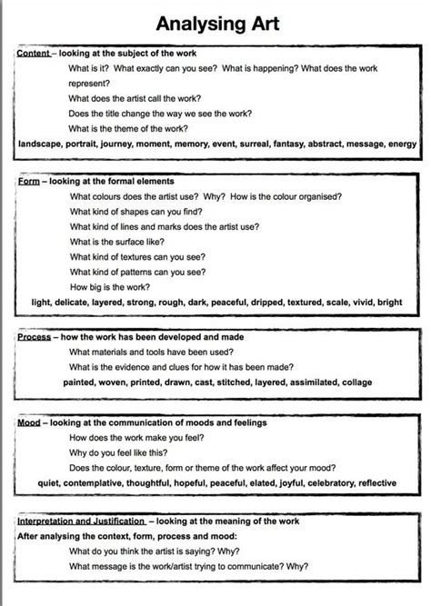 Analysing Art Sheet (Made by Miss Allen) | Art analysis, Art rubric ...