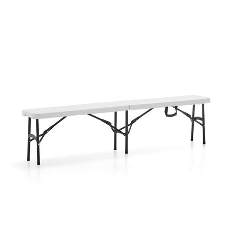 Plastic folding bench KLARA, 1830x280x440 mm, white, black | AJ Products