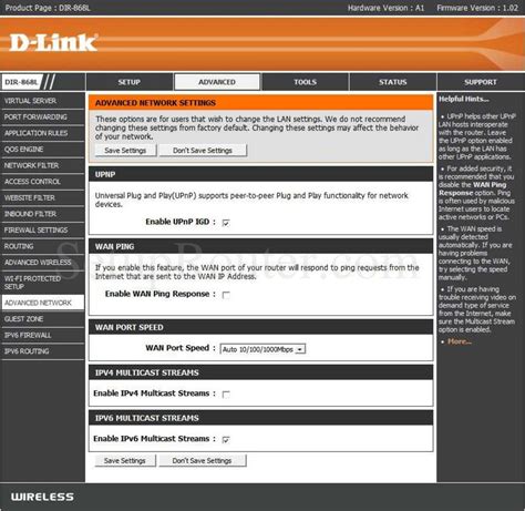 Dlink DIR-868L Screenshot AdvancedNetworkSettings