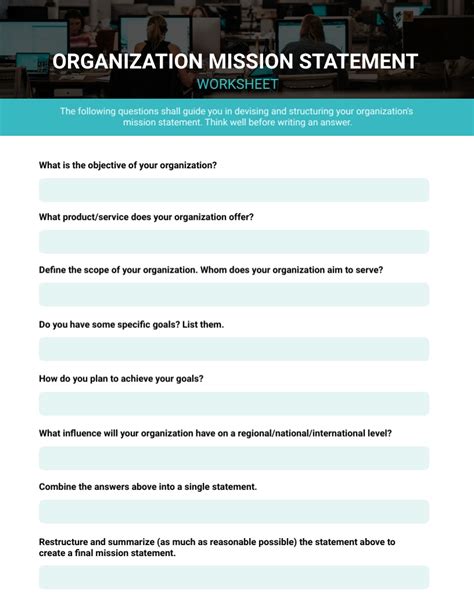 Organization Mission Statement Worksheet Template | Visme