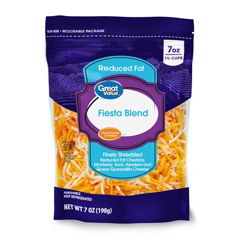 Great Value Finely Shredded Reduced Fat Fiesta Cheese Blend, 7 oz ...