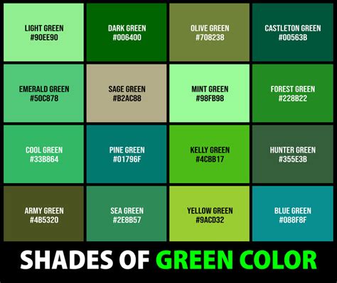 237+ Shades of Green Color (Names, HEX, RGB, & CMYK Codes ...