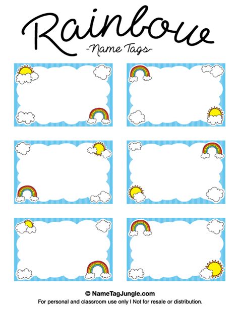 Printable Rainbow Name Tags with Clouds and Sun