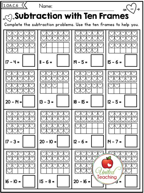 Subtracting From 20 Worksheets