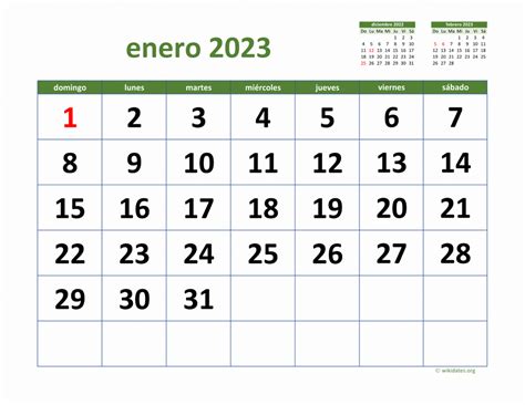 Calendario Enero 2023 de México | WikiDates.org