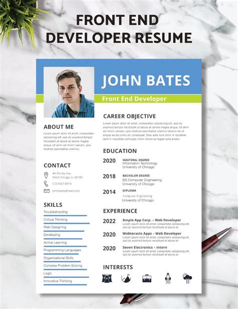 Front End Developer Resume in Publisher, Word, Pages, PSD - Download ...