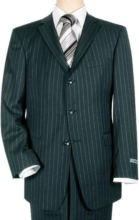 Navy Blue Pinstripe 3 Button Super 140's Wool Men's Suit $139